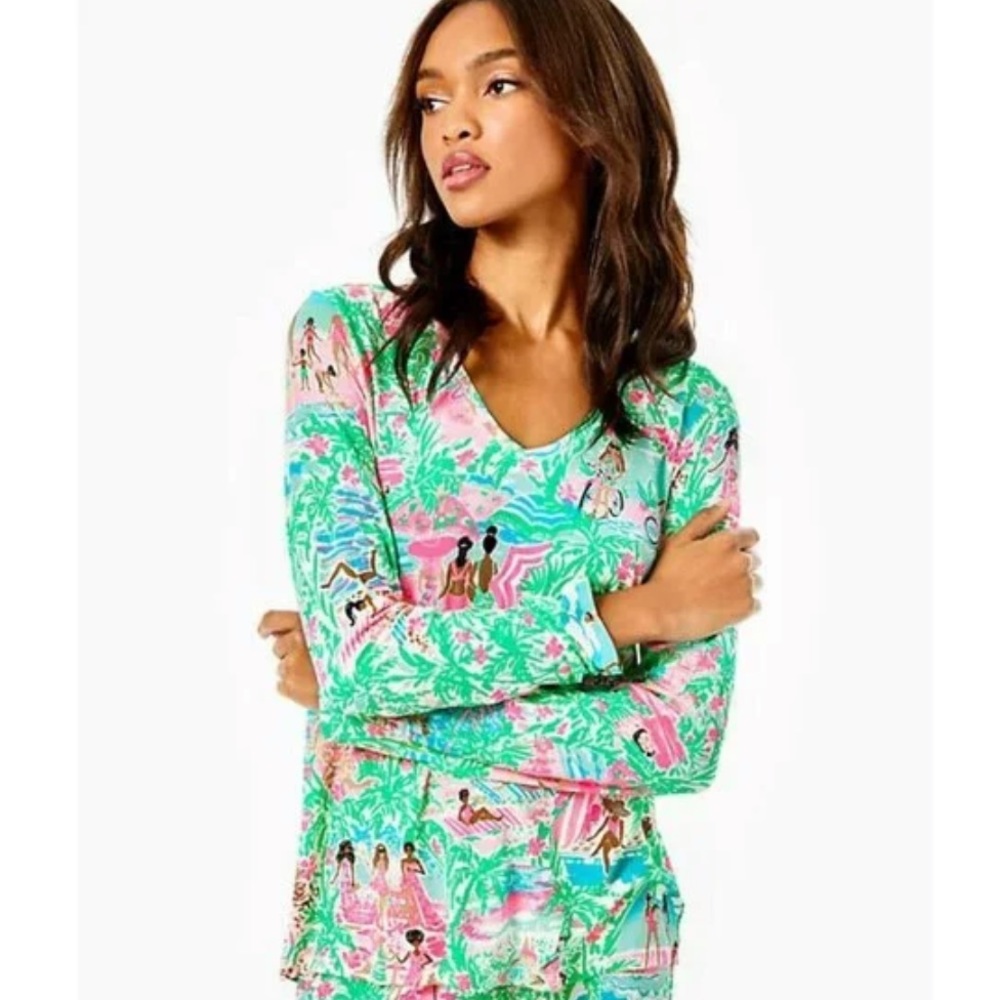 NWT Lilly Pulitzer PJ Knit LS Top Let’s Get Together Knit XXS Relaxed Fit